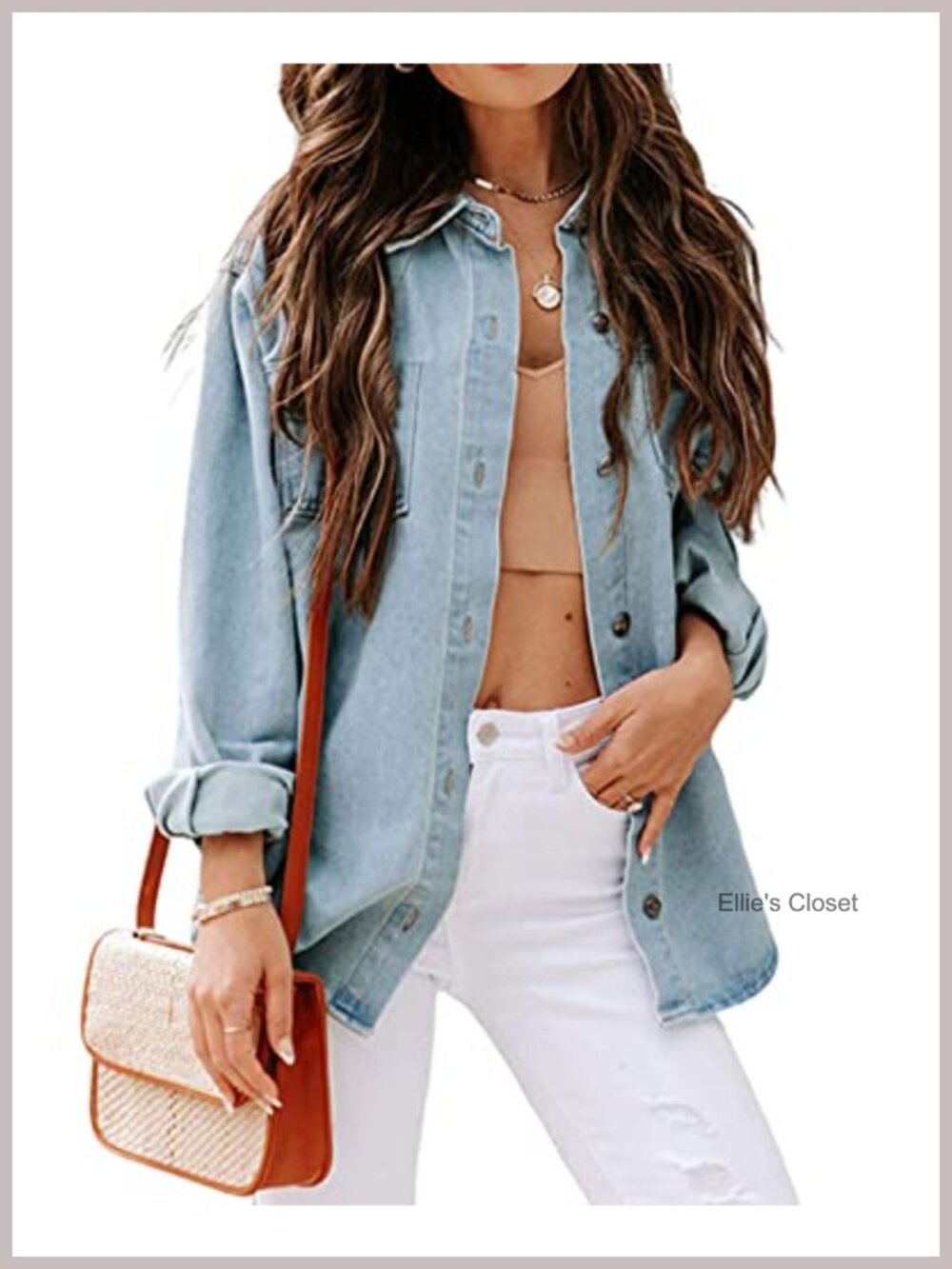 Women's Oversized Denim Shirt Shacket Long Sleeve Jean Jacket Coat